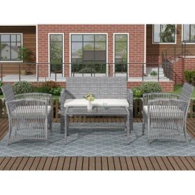 4 Pieces Outdoor Furniture Rattan Chair & Table Patio Set Outdoor Sofa for Garden, Backyard, Porch and Poolside