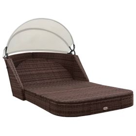 vidaXL Sun Lounger with Canopy Poly Rattan Brown