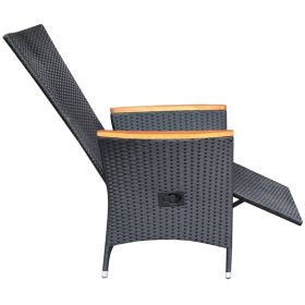 vidaXL Reclining Patio Chairs 2 pcs with Cushions Poly Rattan Black