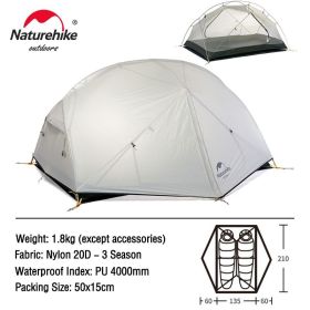 Naturehike Mongar 2 Tent 2 Person Backpacking Tent 20D Ultralight Travel Tent Waterproof Hiking Survival Outdoor Camping Tent (Color: 20D - Gray)