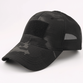 Military-Style Tactical Patch Hat with Adjustable Strap | Breathable and Unisex (Color: Black Camo)