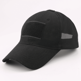 Military-Style Tactical Patch Hat with Adjustable Strap | Breathable and Unisex (Color: Black)